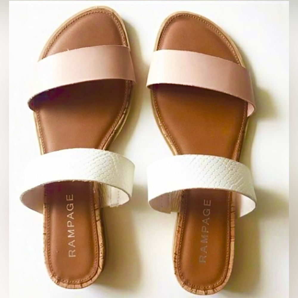 Rampage Polly Slide Sandals – Blush Pink & White | Size 8
